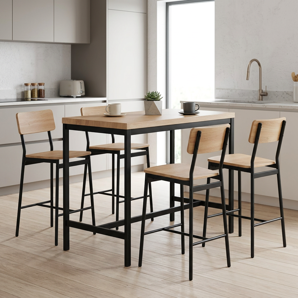 תמונת אווירה של שולחן פינת אוכל עם ארבעה כיסאות במטבח
